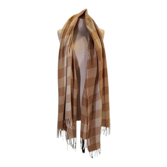 Shiraleah Camel Check Plaid Oversized Scarf Fringe Wrap - Picture 3 of 7